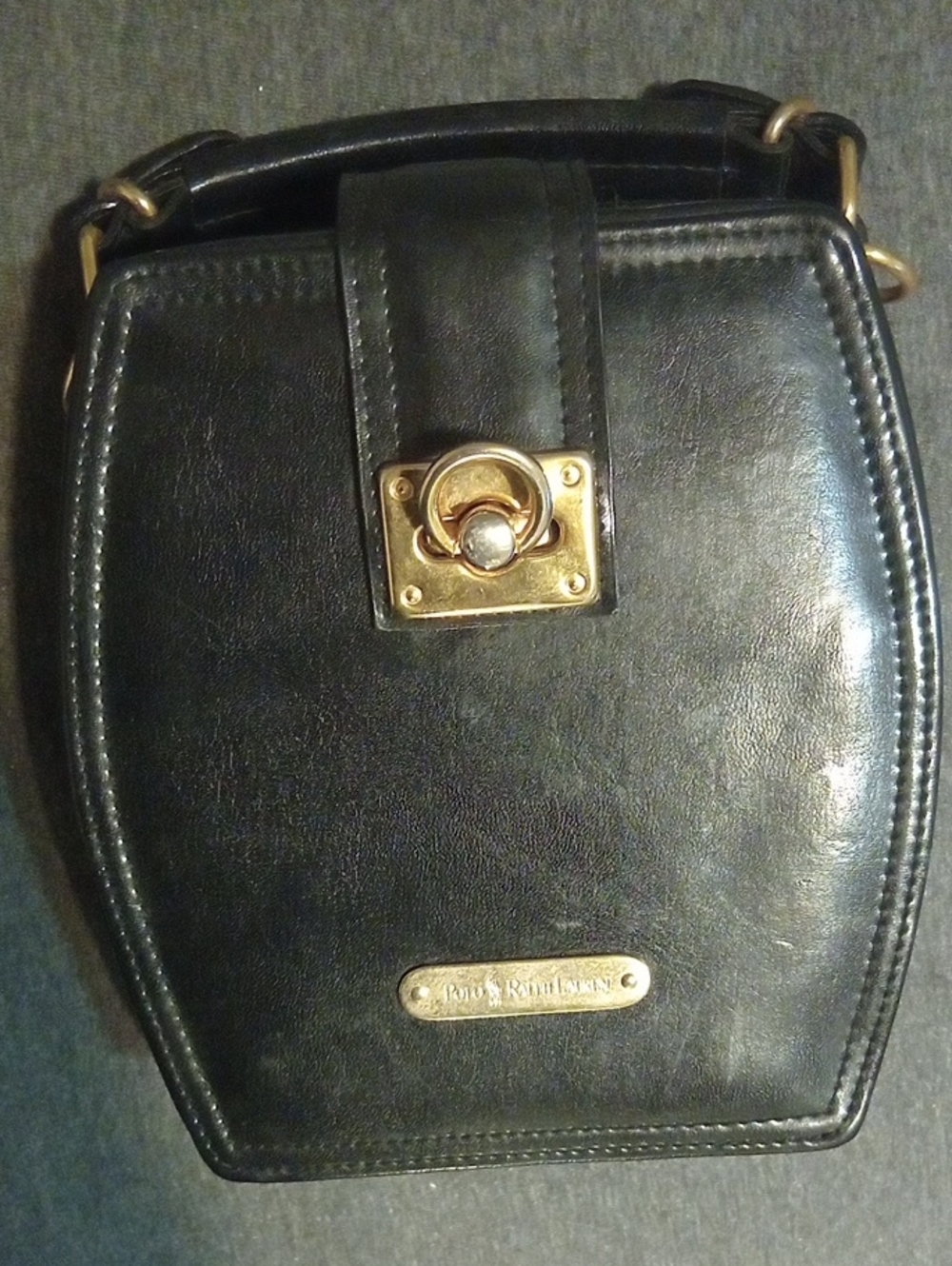 Vintage Polo by Ralph Lauren Black Leather Crossbody with Gold-Tone